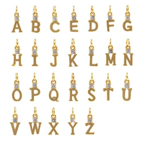 Brass Pendant, Alphabet Letter, gold color plated, DIY & different styles for choice & micro pave cubic zirconia, 5x12mm, Sold By PC