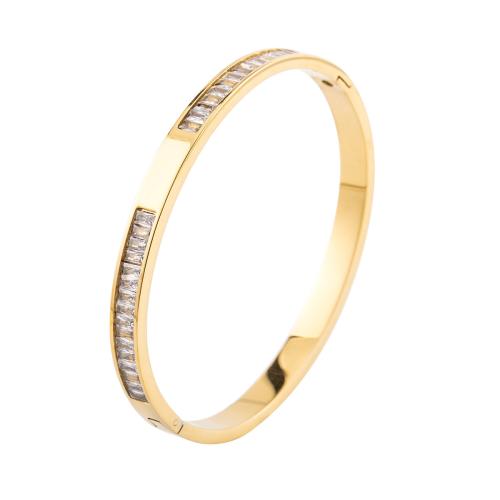304 Stainless Steel Bangle, plated, micro pave cubic zirconia & for woman, more colors for choice, Inner Diameter:Approx 65x55mm, Sold By PC