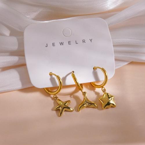 304 Stainless Steel Earring Set, with Natural Stone & Shell, gold color plated, different styles for choice & micro pave cubic zirconia & for woman & enamel, earring length 30-60mm, Sold By Set