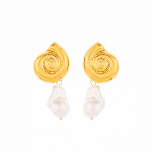 304 Stainless Steel Drop Earring, with Plastic Pearl, gold color plated, different styles for choice & for woman, earring length 45-140mm, Sold By Pair