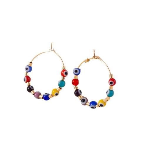 Iron Hoop Earring, with Glass Seed Beads, gold color plated, fashion jewelry & for woman, more colors for choice, 23x23mm, Sold By PC