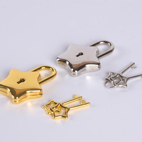 Tibetan Style Bag Decorative Lock, Star, plated, Unisex, more colors for choice, lock size 31x42mm, key length 27mm, Sold By PC