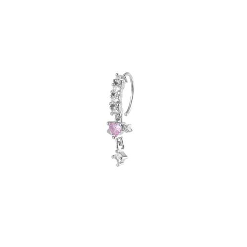 Brass Nose Piercing Jewelry, Heart, plated, Unisex & micro pave cubic zirconia, more colors for choice, 20mm, Sold By PC