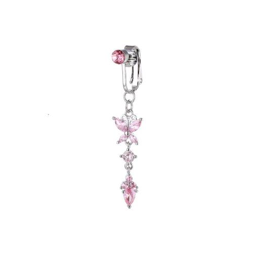 metal anillo de vientre, Mariposa, chapado, unisexo & micro arcilla de zirconia cúbica, más colores para la opción, belly ring length 40-50mm, Vendido por UD