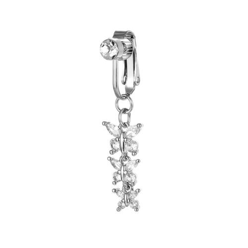 laiton anneau de ventre, avec Acier inoxydable 316, papillon, Placage, unisexe & pavé de micro zircon, plus de couleurs à choisir, belly ring length 40-50mm, Vendu par PC