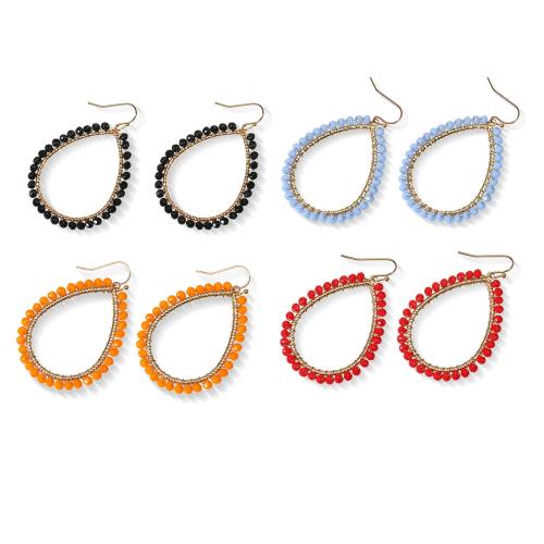 Tibetan Style Drop Earring, with Glass Beads, Teardrop, gold color plated, for woman & hollow, more colors for choice, 40x60mm, Sold By Pair