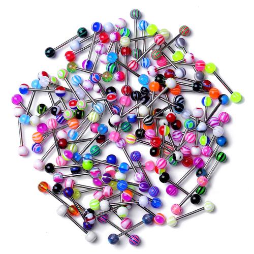 304 Stainless Steel tongue ring, with Acrylic, Round, different quantity for choice & Unisex, Random Color, tongue ring length 11-16mm, Sold By Bag