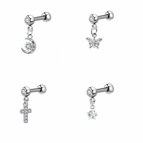 304 Stainless Steel Piercing Earring, Unisex & different styles for choice & with rhinestone, 10mm, Sold By PC