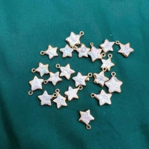 Freshwater Pearl Pendants, with Iron, Star, DIY, white, 12x13mm, Sold By PC