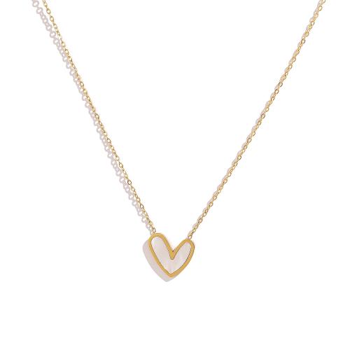 Stainless Steel Jewelry Necklace, 304 Stainless Steel, with White Shell, 18K gold plated, fashion jewelry & different styles for choice & for woman, Sold By PC