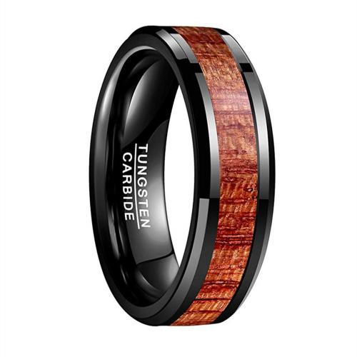 Tungsten Steel Ring for Men , with Wood, plated, fashion jewelry & different size for choice & for man, black, Sold By PC