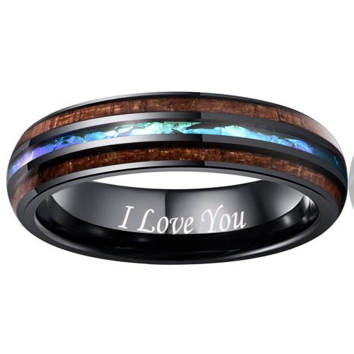 Tungsten Steel Ring for Men , with Opal & Wood, plated, fashion jewelry & Unisex & different size for choice, black, Sold By PC