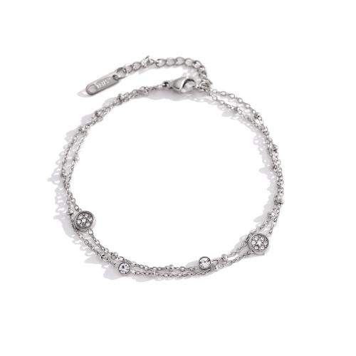 Stainless Steel Jewelry Bracelet, 304 Stainless Steel, with Crystal, plated, Double Layer & different styles for choice & for woman, more colors for choice, Sold By PC