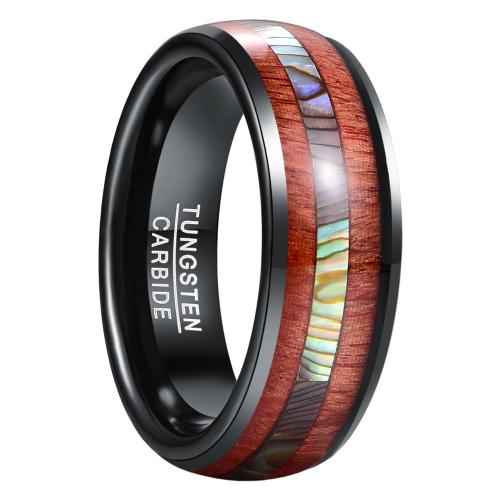 Tungsten Steel Ring for Men , with Abalone Shell & Wood, plated, fashion jewelry & different size for choice & for man, black, Sold By PC