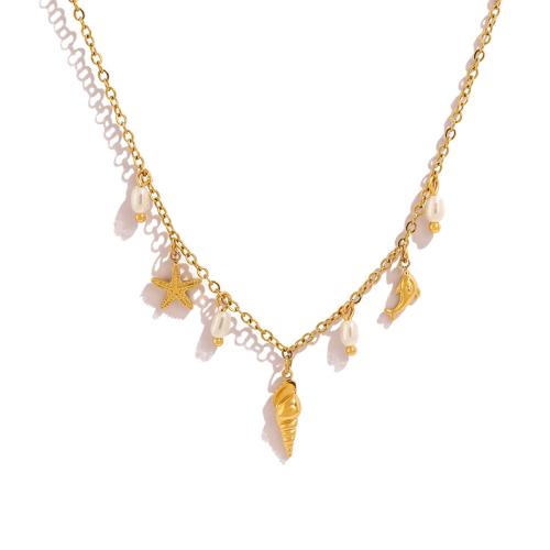 Stainless Steel Jewelry Necklace, 304 Stainless Steel, with Plastic Pearl, 18K gold plated, fashion jewelry & different styles for choice & for woman, Sold By PC