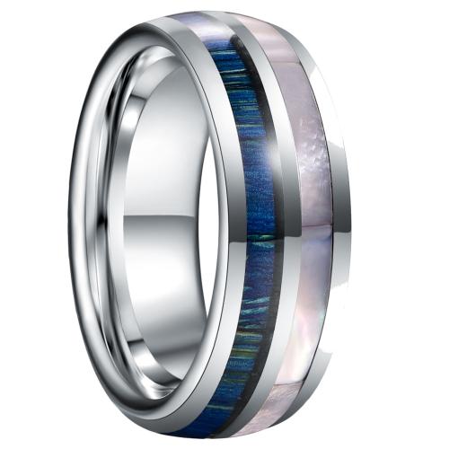 Tungsten Steel Ring for Men , with White Shell & Wood, plated, fashion jewelry & different size for choice & for man, original color, Sold By PC