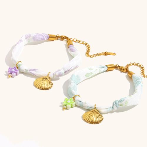 Stainless Steel Jewelry Bracelet, 304 Stainless Steel, with Cloth & Resin & Resin Rhinestone, 18K gold plated, fashion jewelry & for woman, more colors for choice, Sold By PC