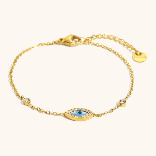 Stainless Steel Jewelry Bracelet, 304 Stainless Steel, 18K gold plated, for woman & enamel & with rhinestone, Sold By PC