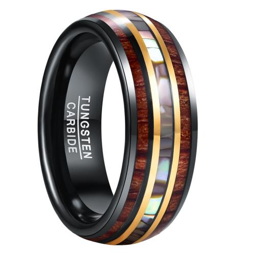Tungsten Steel Ring for Men , with Opal & Wood, plated, fashion jewelry & different size for choice & for man, black, wide:8mm, Sold By PC
