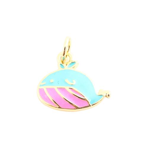 Brass Jewelry Pendants, Whale, DIY & enamel, Crystal Gold, 12x14x2mm, Sold By PC