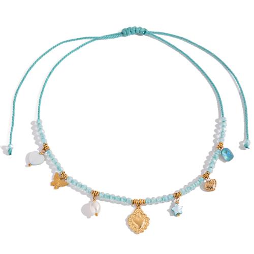 Edelstahl Schmuck Halskette, 304 Edelstahl, mit Baumwollfaden & Muschel & Kristall, plattiert, Modeschmuck & verschiedene Stile für Wahl & für Frau, verkauft von PC