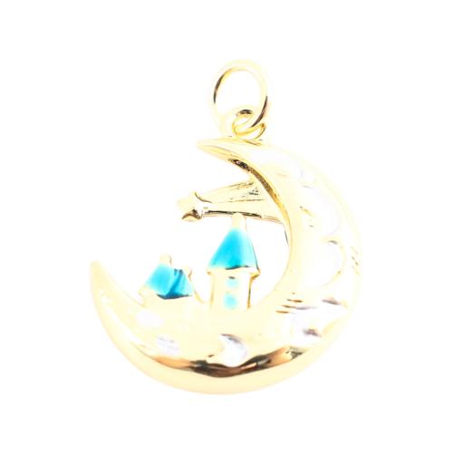 Cubic Zirconia Micro Pave Brass Pendant, DIY & micro pave cubic zirconia & enamel, golden, 19x17x4mm, Sold By PC