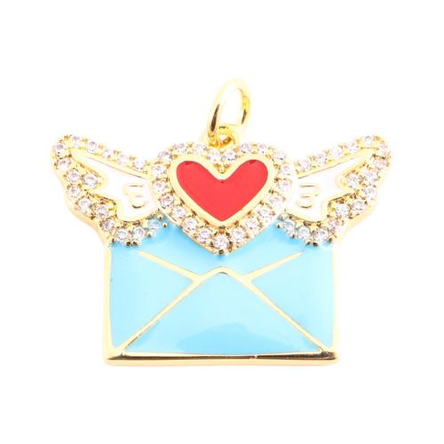 Cubic Zirconia Micro Pave Brass Pendant, DIY & micro pave cubic zirconia & enamel, golden, 17x22x3mm, Sold By PC