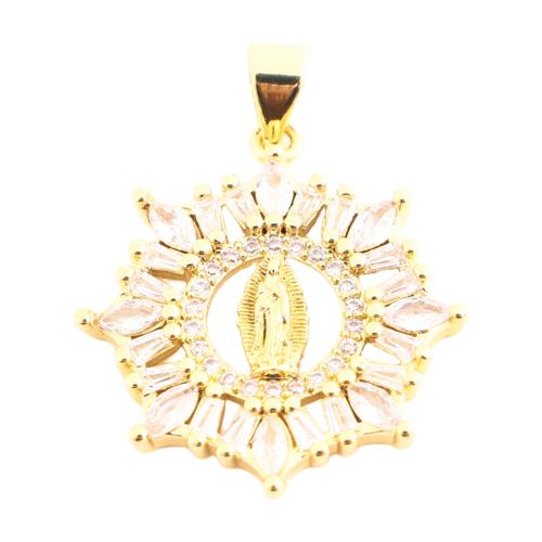 Cubic Zirconia Micro Pave Brass Pendant, DIY & micro pave cubic zirconia & hollow, golden, 23x22x4mm, Sold By PC
