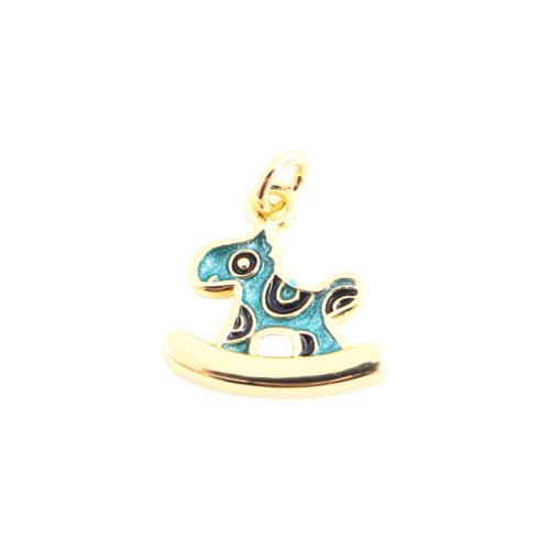 Brass Pendant, rocking horse, DIY & enamel, golden, 11x11x1mm, Sold By PC