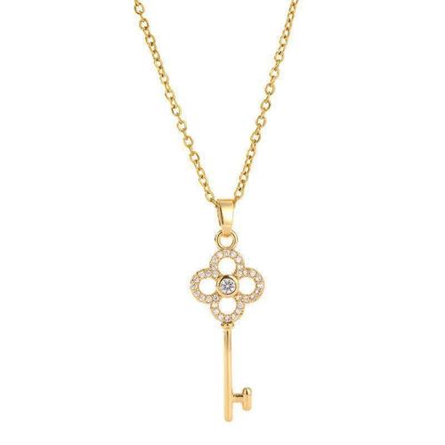 Titanium Steel Necklace, Key, plated, fashion jewelry & micro pave cubic zirconia & for woman, more colors for choice, Length:Approx 41 cm, Sold By PC