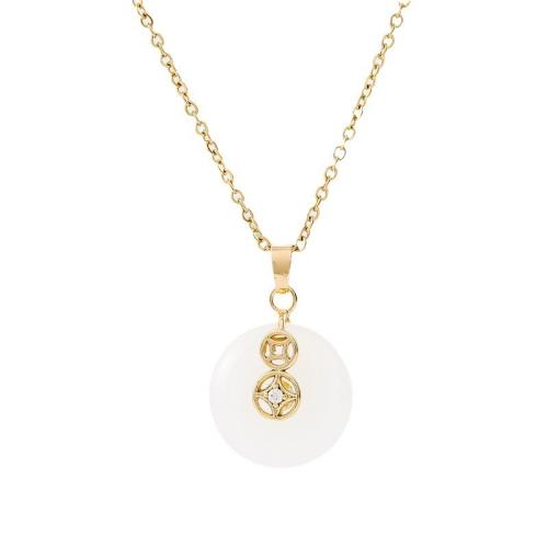 Titanium Steel Necklace, with Resin, plated, fashion jewelry & for woman, golden, Length:Approx 41 cm, Sold By PC