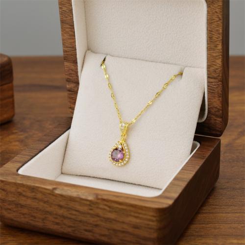 Titanstahl Halskette, mit kubischer Zirkonia, plattiert, Modeschmuck & für Frau & mit Strass, goldfarben, verkauft von PC