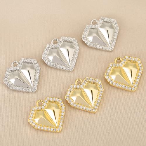 Cubic Zirconia Micro Pave Brass Pendant, Heart, plated, DIY & micro pave cubic zirconia, more colors for choice, nickel, lead & cadmium free, 10PCs/Bag, Sold By Bag