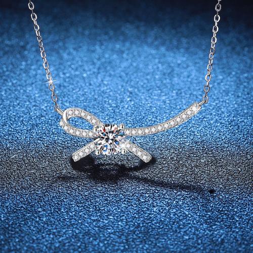 925 Sterling Silver Necklace, with 2inch extender chain, Bowknot, platinum plated, cross chain & different materials for choice & for woman, Length:Approx 15.7 Inch, Sold By PC