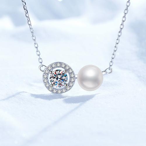 925 Sterling Silver Necklace, with Freshwater Pearl, with 2inch extender chain, cross chain & different materials for choice & for woman, Length:Approx 15.7 Inch, Sold By PC