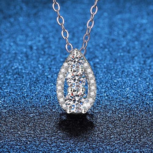 925 Sterling Silver Necklace, with 2inch extender chain, Teardrop, platinum plated, cross chain & different materials for choice & for woman, Length:Approx 15.7 Inch, Sold By PC