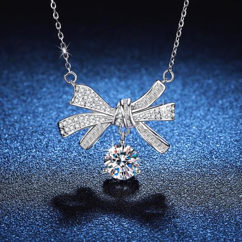 925 Sterling Silver Necklace, with 2inch extender chain, Bowknot, platinum plated, cross chain & different materials for choice & for woman, Length:Approx 15.7 Inch, Sold By PC