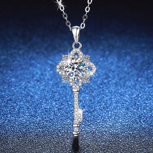 925 Sterling Silver Necklace, with 2inch extender chain, Key, platinum plated, different materials for choice & for woman, Length:Approx 15.7 Inch, Sold By PC