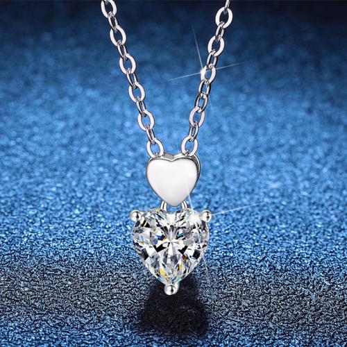 925 Sterling Silver Necklace, with 2inch extender chain, Heart, platinum plated, cross chain & different materials for choice & for woman, Length:Approx 15.7 Inch, Sold By PC