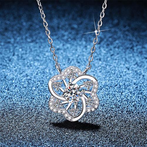Argent sterling 925 collier, avec 2inch chaînes de rallonge, fleur, Plaqué de platine, différents matériaux pour le choix & pour femme & creux, Longueur:Environ 15.7 pouce, Vendu par PC