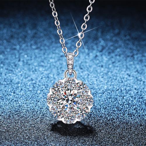 Argent sterling 925 collier, avec 2inch chaînes de rallonge, fleur, Plaqué de platine, différents matériaux pour le choix & pour femme, Longueur:Environ 15.7 pouce, Vendu par PC