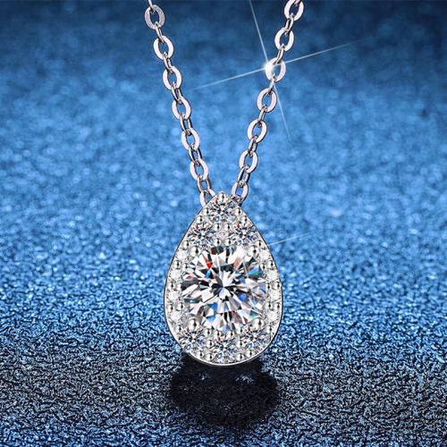 Argent sterling 925 collier, avec 2inch chaînes de rallonge, larme, Plaqué de platine, différents matériaux pour le choix & pour femme, Longueur:Environ 15.7 pouce, Vendu par PC