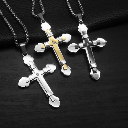 Stainless Steel Cross Pendants, 304 Stainless Steel, with Titanium Steel, gold color plated, fashion jewelry & with rhinestone, more colors for choice, 380x60x570mm, Sold By PC