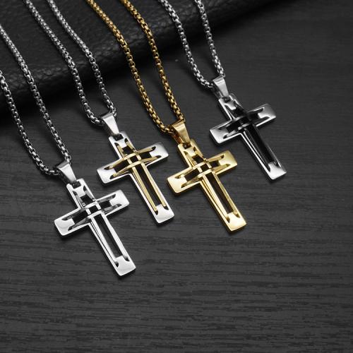 Colgantes Cruz de Acero Inoxidable, acero inoxidable 304, con Partículas de acero, Cruces, chapado en color dorado, Joyería, más colores para la opción, 22x5x31mm, Vendido por UD