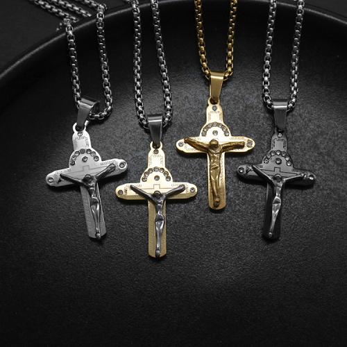 Edelstahl-Kreuz- Anhänger, 304 Edelstahl, mit Titanstahl, goldfarben plattiert, Modeschmuck & mit Strass, keine, 20x6x31mm, verkauft von PC