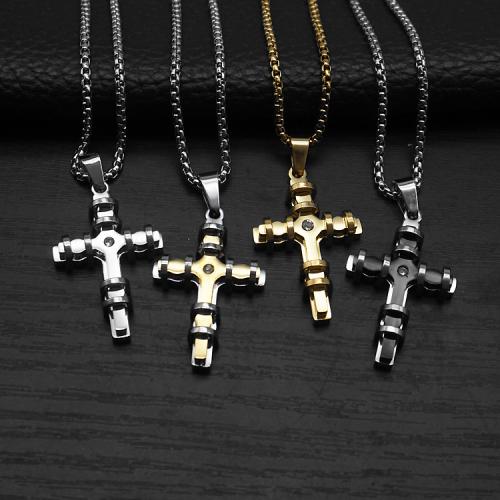 Edelstahl-Kreuz- Anhänger, 304 Edelstahl, mit Titanstahl, goldfarben plattiert, Modeschmuck & mit Strass, keine, 21x6x33mm, verkauft von PC