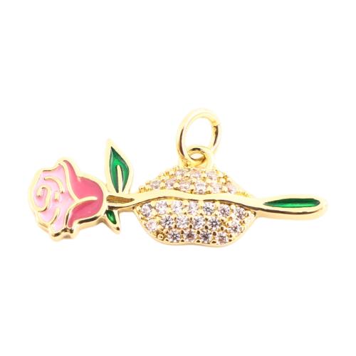 Cubic Zirconia Micro Pave Brass Pendant, DIY & micro pave cubic zirconia & enamel, golden, 9x24x2mm, Sold By PC