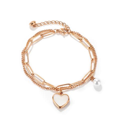 Stainless Steel Jewelry Bracelet, 304 Stainless Steel, with Pearl Oyster & Plastic Pearl, plated, Double Layer & fashion jewelry & for woman, more colors for choice, Sold By PC