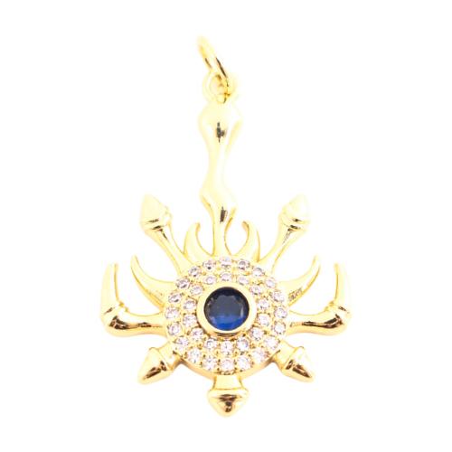 Cubic Zirconia Micro Pave Brass Pendant, DIY & micro pave cubic zirconia, golden, 28x19x3mm, Sold By PC