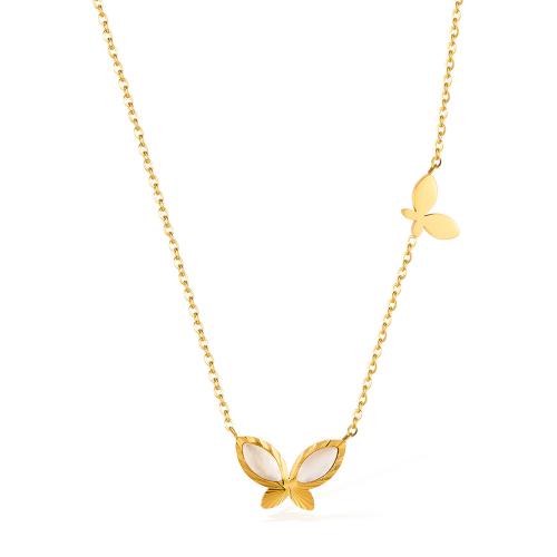 Stainless Steel Jewelry Necklace, 304 Stainless Steel, with Pearl Oyster, plated, fashion jewelry & for woman, golden, Sold By PC